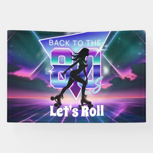 Vaporwave Roller Schaats verjaardagsfeestje Spandoek (Horizontaal)