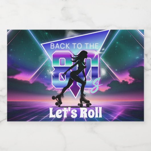 Vaporwave Roller Schaats verjaardagsfeestje Sparkling Wijnetiket (Enkel label)