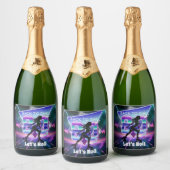 Vaporwave Roller Schaats verjaardagsfeestje Sparkling Wijnetiket (Flessen)