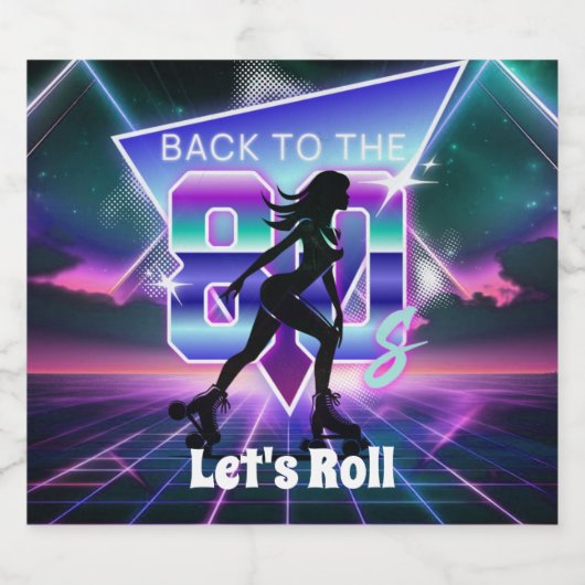 Vaporwave Roller Schaats verjaardagsfeestje Sparkling Wijnetiket (Enkel label)