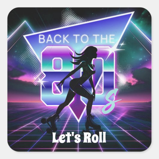 Vaporwave Roller Schaats verjaardagsfeestje Vierkante Sticker (Voorkant)