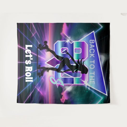 Vaporwave Roller Schaats verjaardagsfeestje Wandkleed (Voorkant (horizontaal))