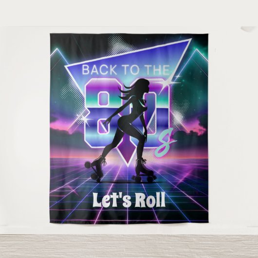Vaporwave Roller Schaats verjaardagsfeestje Wandkleed (Voorkant)