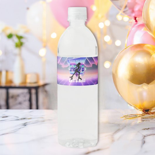 Vaporwave Roller Schaats verjaardagsfeestje Waterfles Etiket