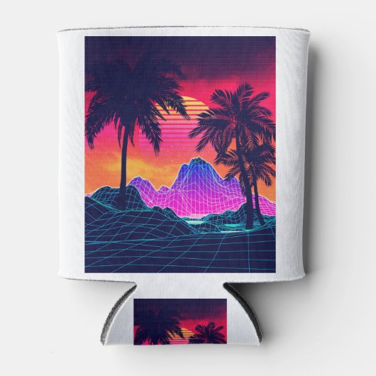 Vaporwave rotsen en palmbomen blikjeskoeler (Voorkant)