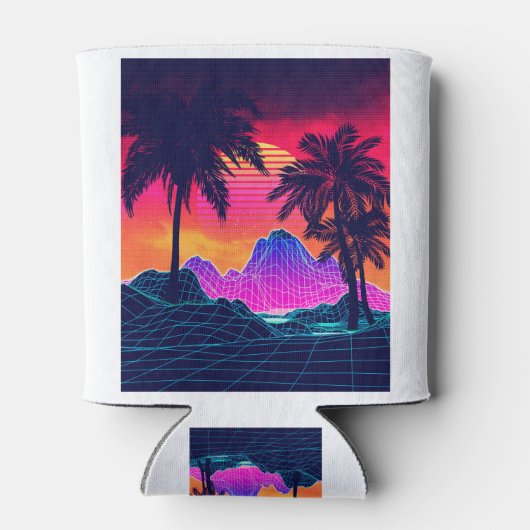 Vaporwave rotsen en palmbomen blikjeskoeler (Achterkant)