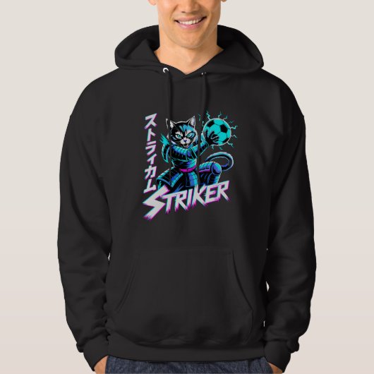Vaporwave Samurai Striker Cat For Anime Gamers  Hoodie (Voorkant)