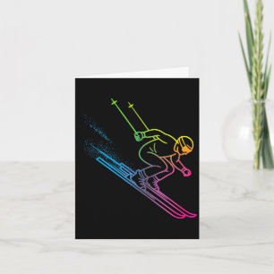 Vaporwave-skiër regenbooggradiënt retro winter kaart