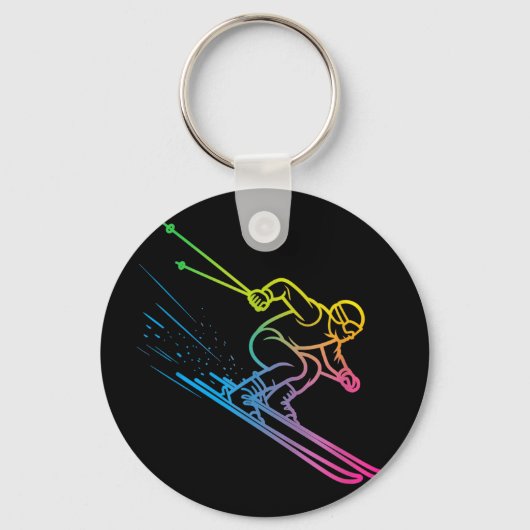 Vaporwave-skiër regenbooggradiënt retro winter sleutelhanger (Voorkant)