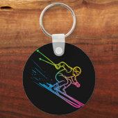 Vaporwave-skiër regenbooggradiënt retro winter sleutelhanger (Voorkant)