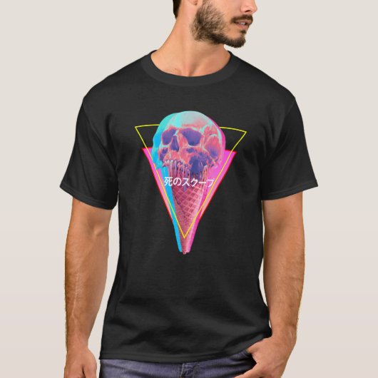 Vaporwave Skull Melding Ice Cone Glitch Aest T-shirt (Voorkant)