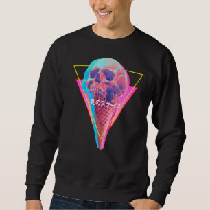 Vaporwave Skull Melding Ice Cone Glitch Aest Trui