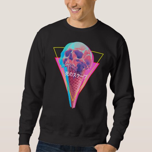 Vaporwave Skull Melding Ice Cone Glitch Aest Trui (Voorkant)