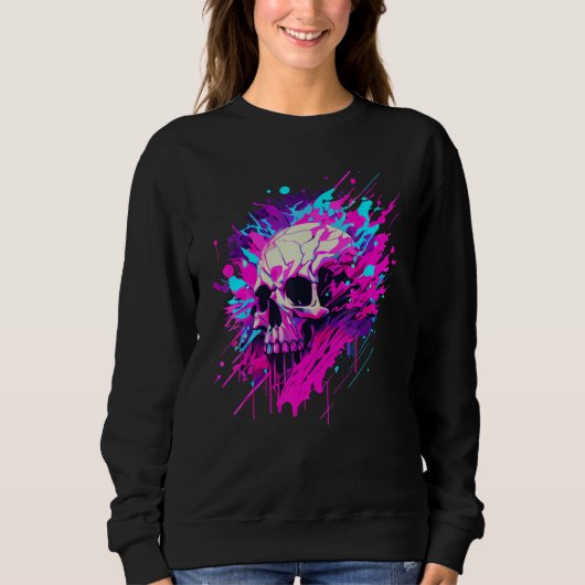 Vaporwave Skull Urban Aesthetic Pastel Goth Street Trui (Voorkant)