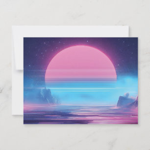 Vaporwave Sunset Landschap, Retro-futuristisch ont Briefkaart