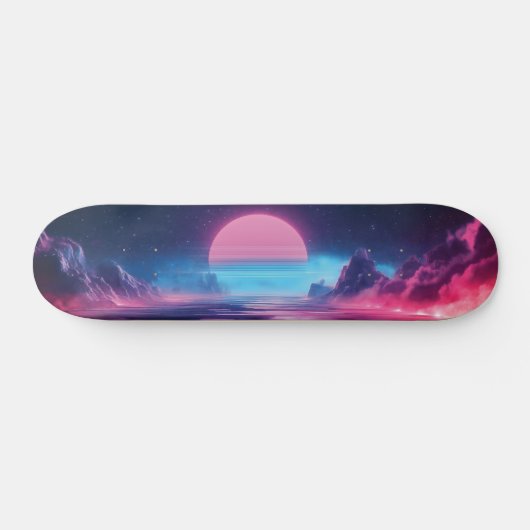 Vaporwave Sunset Landschap, Retro-futuristisch ont Persoonlijk Skateboard (Horizontaal)