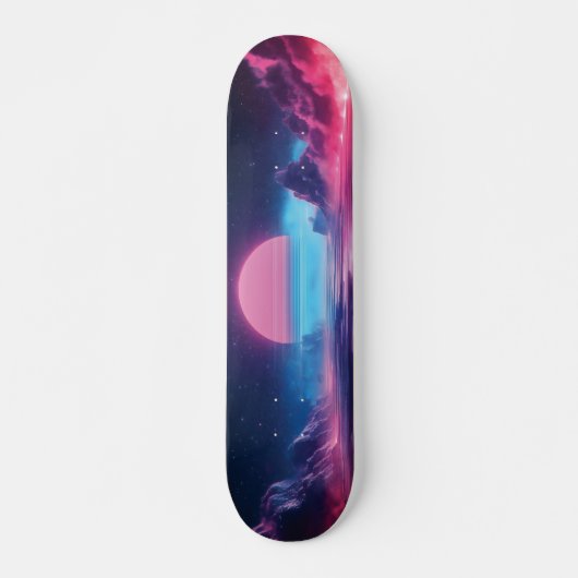 Vaporwave Sunset Landschap, Retro-futuristisch ont Persoonlijk Skateboard (Voorkant)