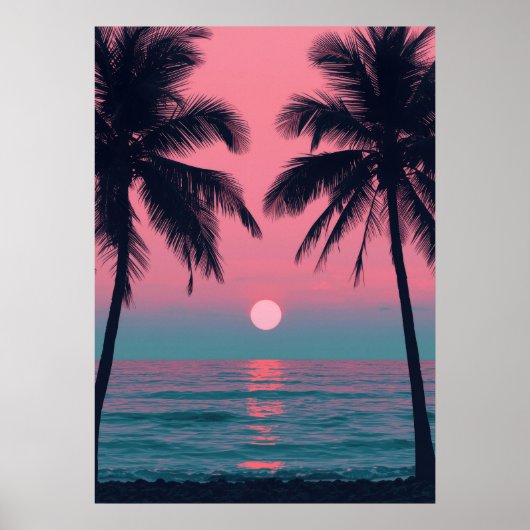 Vaporwave Sunset Palm Trees – Aesthetic Beach Wall Poster (Voorkant)