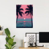 Vaporwave Sunset Palm Trees – Aesthetic Beach Wall Poster (Thuiskantoor)