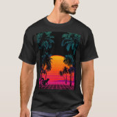 Vaporwave Sunset Palms – Neon Squirrel Gridscape T-shirt (Voorkant)