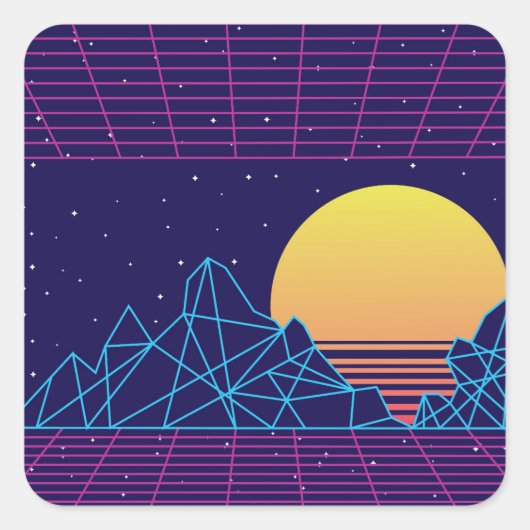 Vaporwave Sunset Vierkante Sticker (Voorkant)