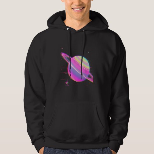 Vaporwave Synthwave Glitch Saturn 80s 90s Y2K Aest Hoodie (Voorkant)