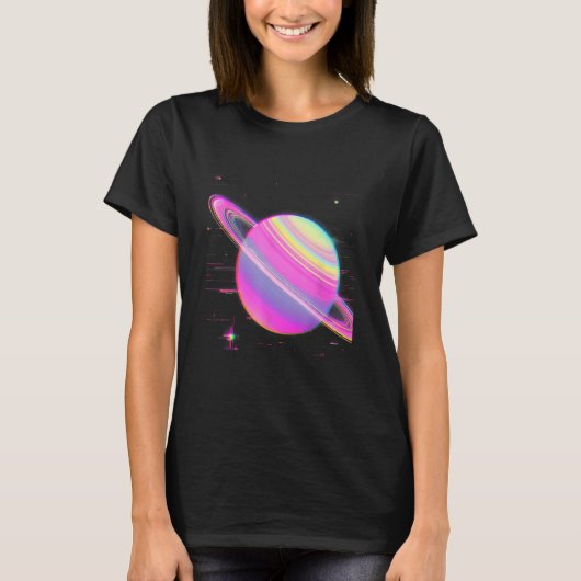 Vaporwave Synthwave Glitch Saturn 80s 90s Y2K Aest T-shirt (Voorkant)