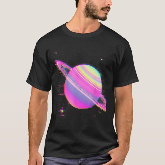 Vaporwave Synthwave Glitch Saturn 80s 90s Y2K Aest T-shirt (Voorkant)