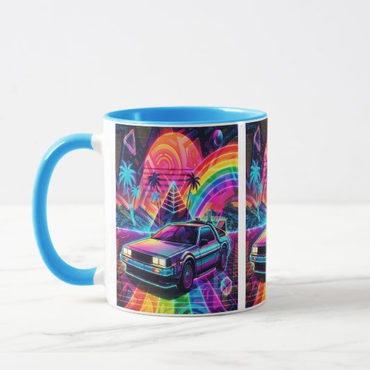 Vaporwave Synthwave Pride Vlag Delorean Mok (Links)