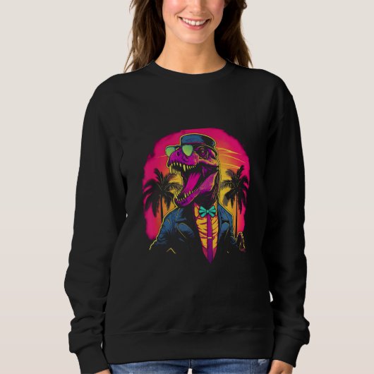 Vaporwave Synthwave Retro Dinosaur Trex 80s Retrow Trui (Voorkant)