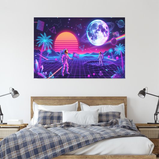 Vaporwave Synthwave Ruimtemannen Retro Kunst Canvas Afdruk (Insitu (Slaapkamer))
