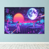 Vaporwave Synthwave Ruimtemannen Retro Kunst Canvas Afdruk (Insitu (Houten vloer))
