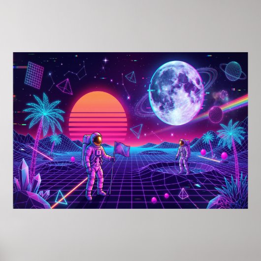 Vaporwave Synthwave Ruimtemannen Retro Kunst Poster (Voorkant)