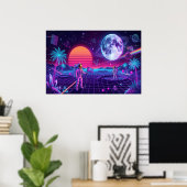 Vaporwave Synthwave Ruimtemannen Retro Kunst Poster (Thuiskantoor)