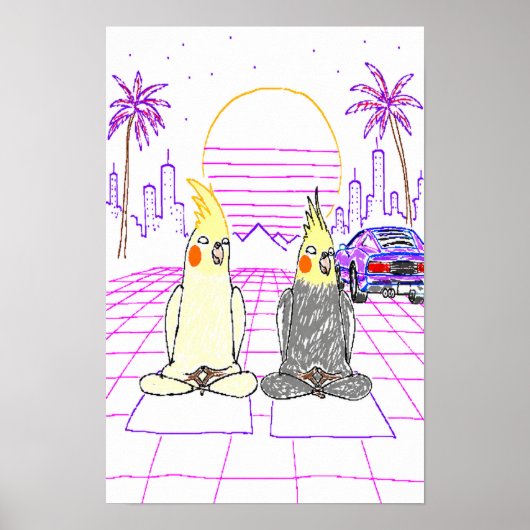 Vaporwave-valkparkiet Retro Zonsondergang Poster (Voorkant)
