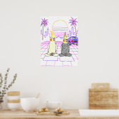 Vaporwave-valkparkiet Retro Zonsondergang Poster (Keuken)
