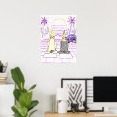 Vaporwave-valkparkiet Retro Zonsondergang Poster (Thuiskantoor)
