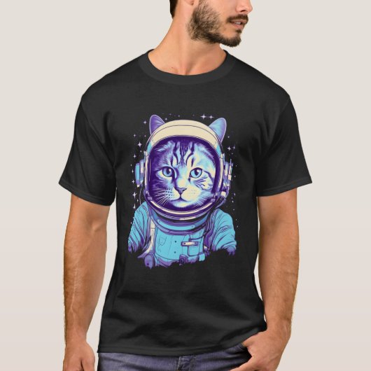 Vaporwave Wave Cat Astronaut T-shirt (Voorkant)