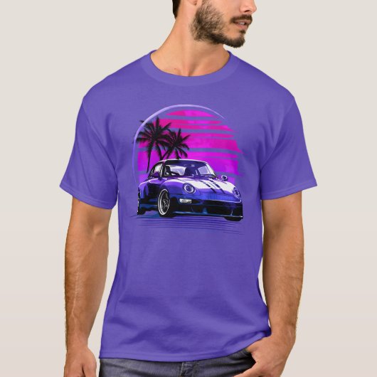 Vaporwave zonsondergang 80S Auto retro vrienden vr T-shirt (Voorkant)