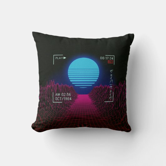 Vaporwave Zonsondergang Landschap Kussen (Voorkant)