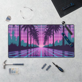Vaporwave Zonsondergang Palmboom Neon Grid Bureaum Bureaumat