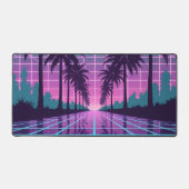 Vaporwave Zonsondergang Palmboom Neon Grid Bureaum Bureaumat (Voorkant)