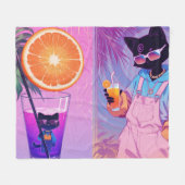 Vaporwave Zwarte Kat Fleece Deken (Voorkant (Horizontaal))