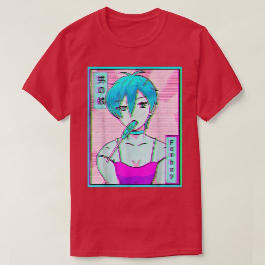 Vapowave Aesthetic Anime Boy Retro Glitch T-shirt (Design voorkant)