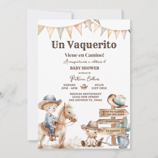 Vaquerito Cowboy Spaans Western Baby shower Kaart (Voorkant)