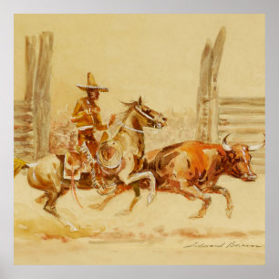 Vaquero en Steer door Edward Borein Poster