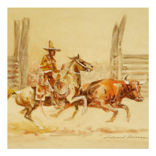 Vaquero en Stier door Edward Borein Foto Afdruk