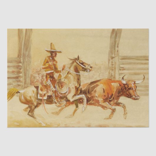 Vaquero en Stier door Edward Borein Tissuepapier (Voorkant)