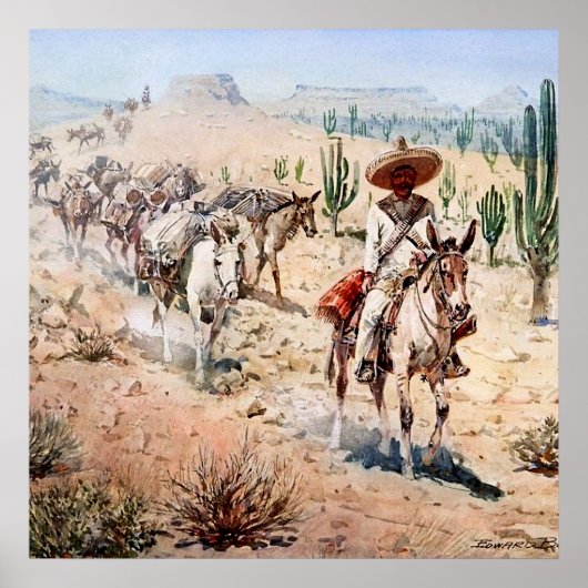"Vaquero Pack Train" van Edward Borein Poster (Voorkant)