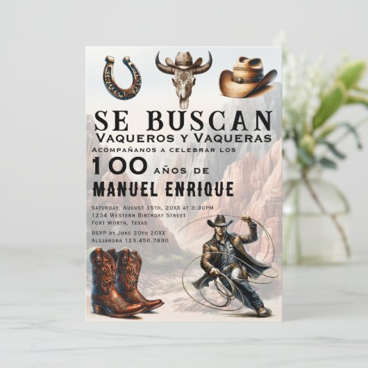 Vaquero Spaans Western Cowboy Pet 100e verjaardag Kaart (Staand voorkant)